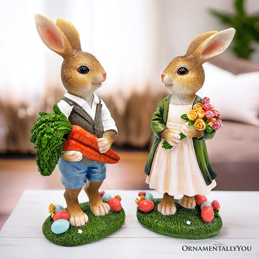 Harvest and Bloom Country Bunny Figurine Set