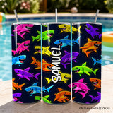 Neon Cartoon Shark Print 20oz Tumbler