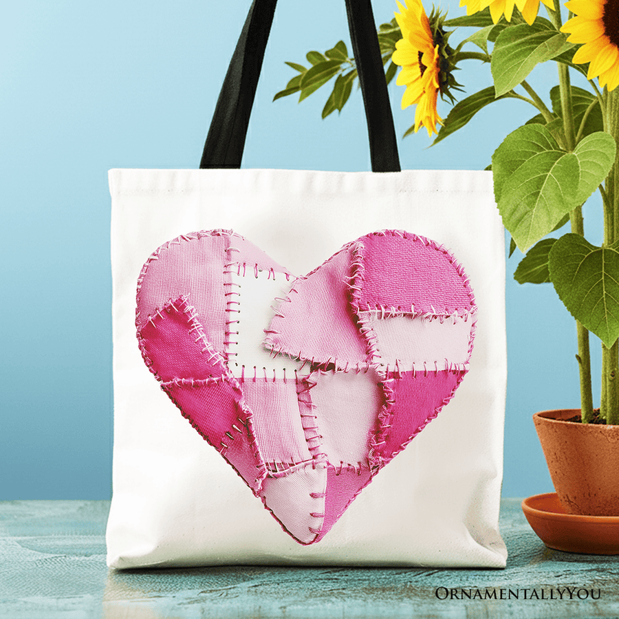 Patchwork Heart Canvas Tote Bag