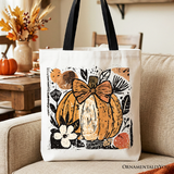 Pumpkin Fall Floral Canvas Tote Bag