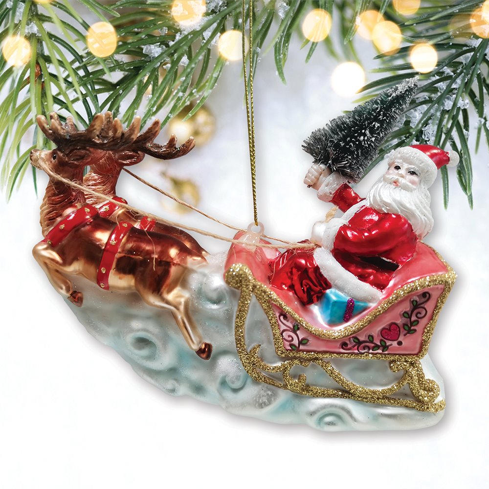 Glass Santas Sleigh Ornament