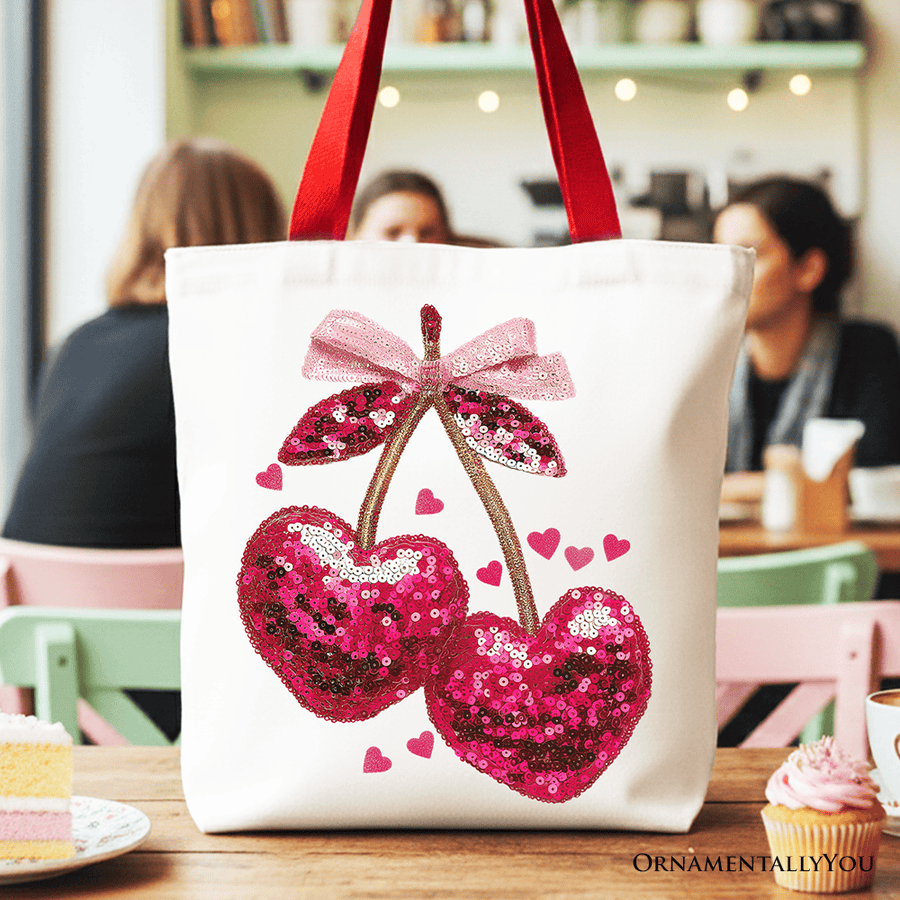 Sequin Cherry Heart Tote Bag