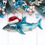 Santas Shark Glass Ornament