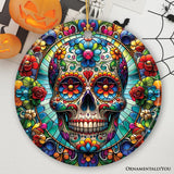 Day of the Dead Stained Glass Skull Ceramic Ornament
