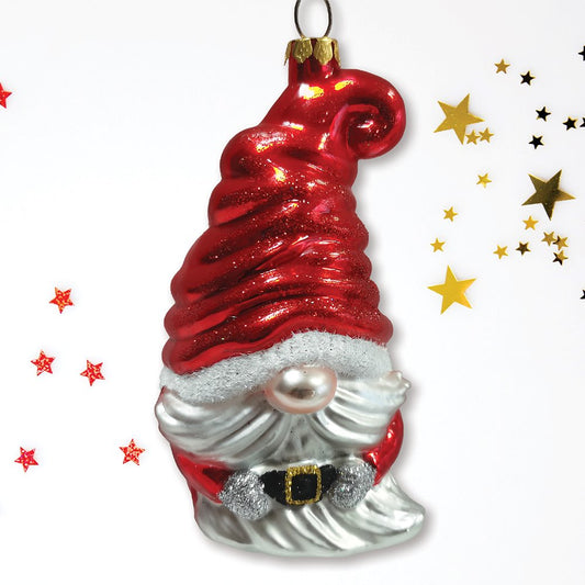 Santa Gnome Glass Ornament
