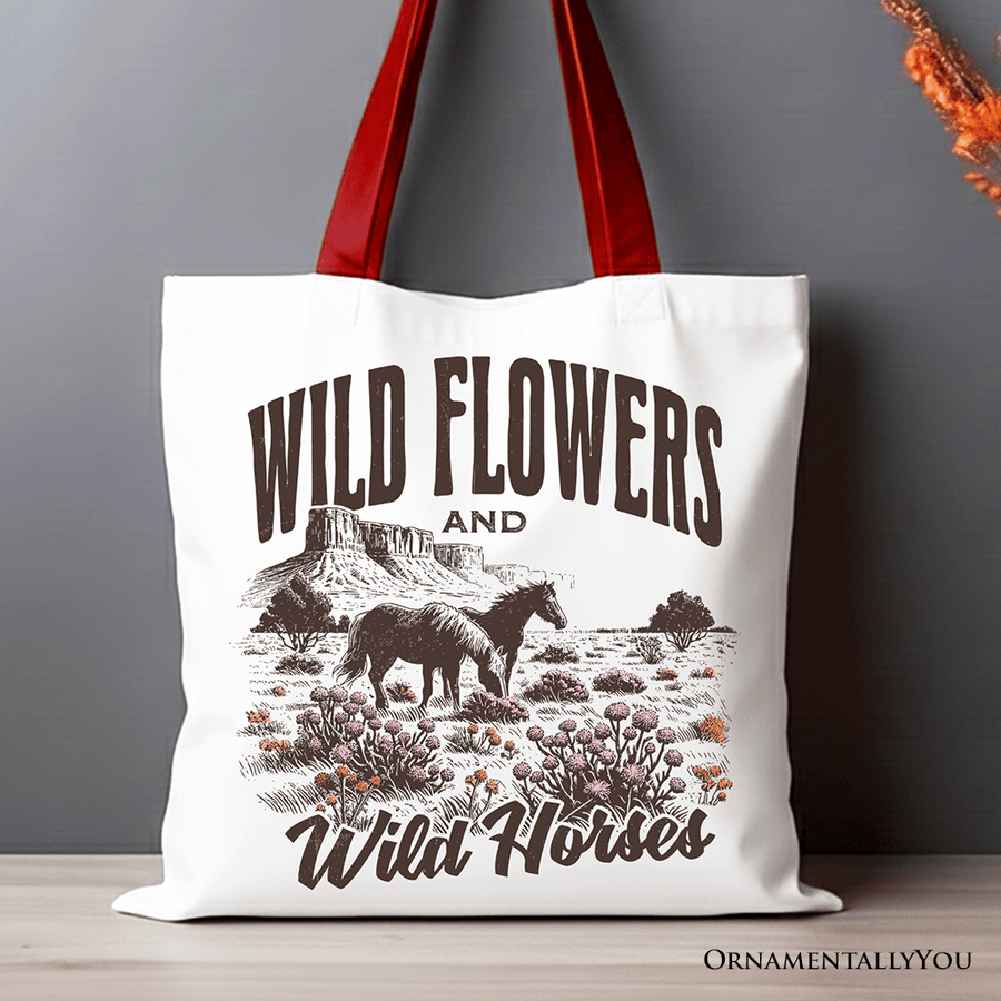 Wild Flowers And Horses Tote Bag