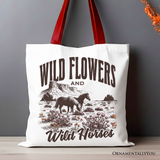 Wild Flowers And Horses Tote Bag