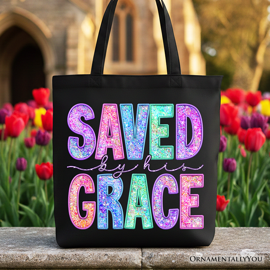 Saved By His Grace Printed Canvas Tote Bag