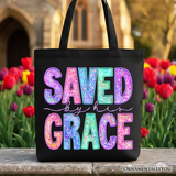 Saved By His Grace Printed Canvas Tote Bag