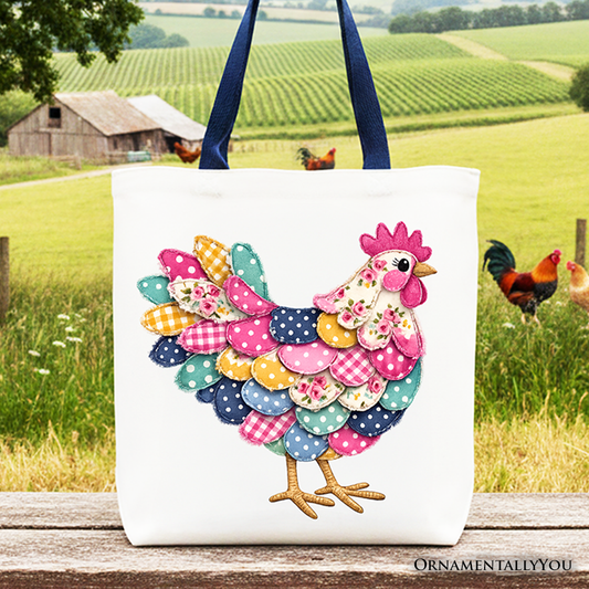Patchwork Chicken Canvas Tote Bag