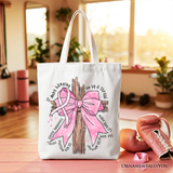 Breast Cancer Bow Cross Canvas Tote Bag