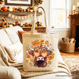 Fall Highland Cow Canvas Tote Bag