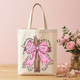 Breast Cancer Bow Cross Canvas Tote Bag