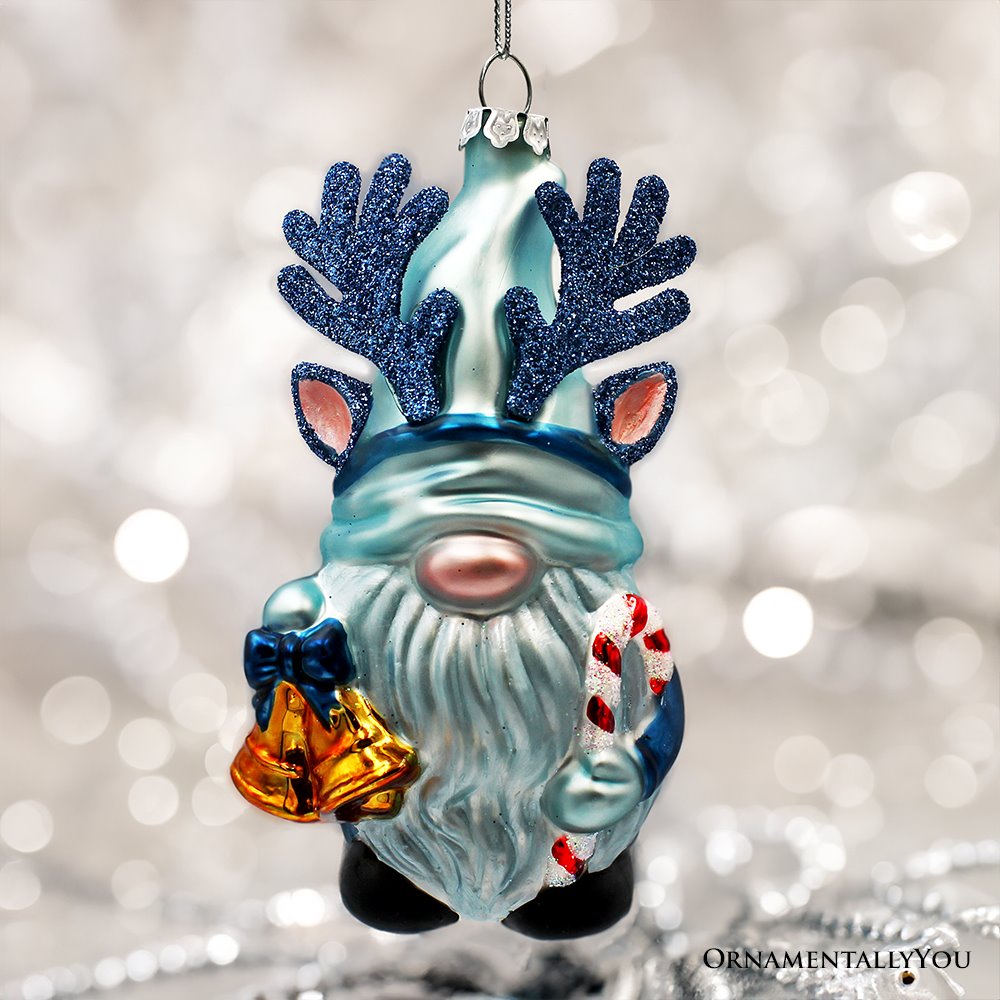 Antlers Gnome Glass Ornament