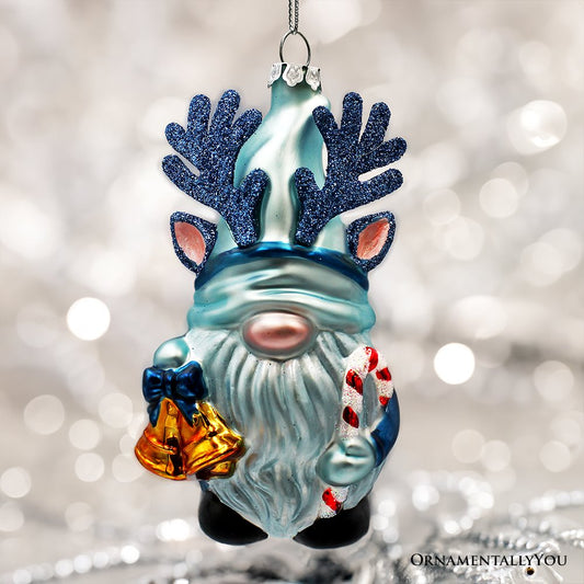Antlers Gnome Glass Ornament