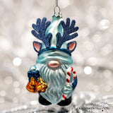 Antlers Gnome Glass Ornament