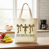 Jesus Made Her A Mama Canvas Tote Bag