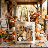 Pumpkin Fall Floral Canvas Tote Bag