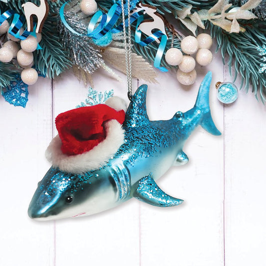 Santas Shark Glass Ornament