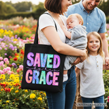 Saved By His Grace Printed Canvas Tote Bag