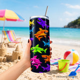 Neon Cartoon Shark Print 20oz Tumbler