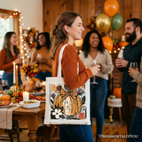 Pumpkin Fall Floral Canvas Tote Bag