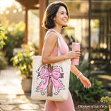 Breast Cancer Bow Cross Canvas Tote Bag