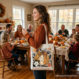 Pumpkin Fall Floral Canvas Tote Bag