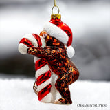 Candy Cane Monkey Glass Ornament