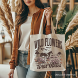 Wild Flowers And Horses Tote Bag