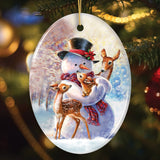Snowman And Deer Ornament