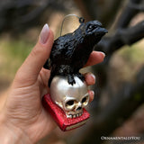 Raven And Skull Glass Ornament