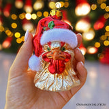 Santas Rooster Glass Ornament