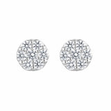 1 Carat Round Cut Lab Grown Cluster Diamond Stud Earrings In Sterling Silver