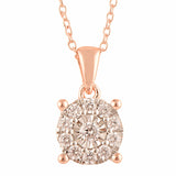 0.25 Carat Lab Grown Round Cluster Diamond Pendant Necklace In Rose Gold