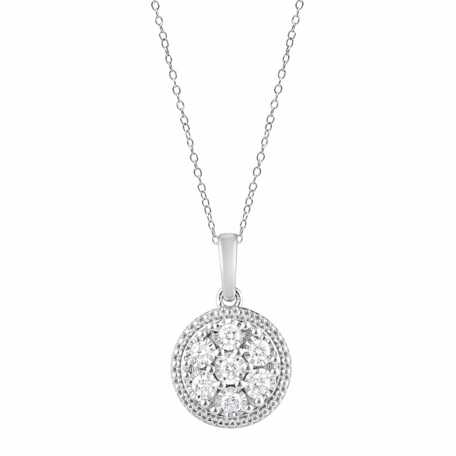 0.25 Carat Lab Round Cluster Diamond Pendant Necklace In Sterling Silver