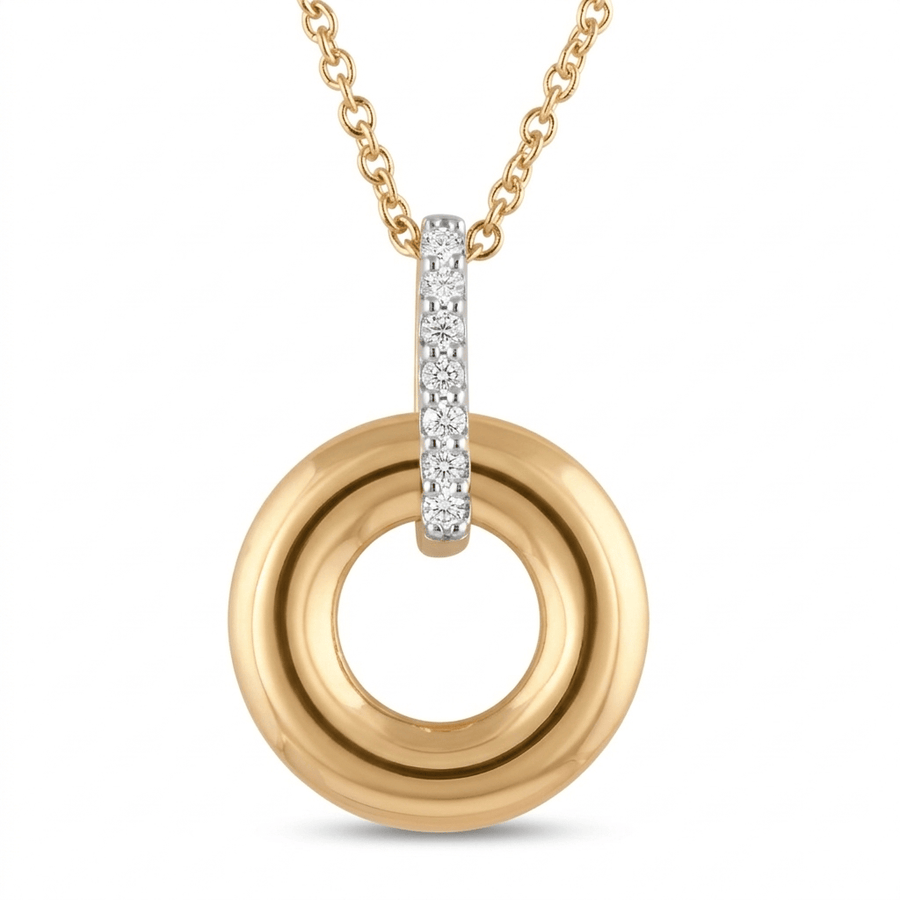 0.07 Carat Lab Diamond Circle Pendant Necklace In 14K Yellow Gold Plated Silver