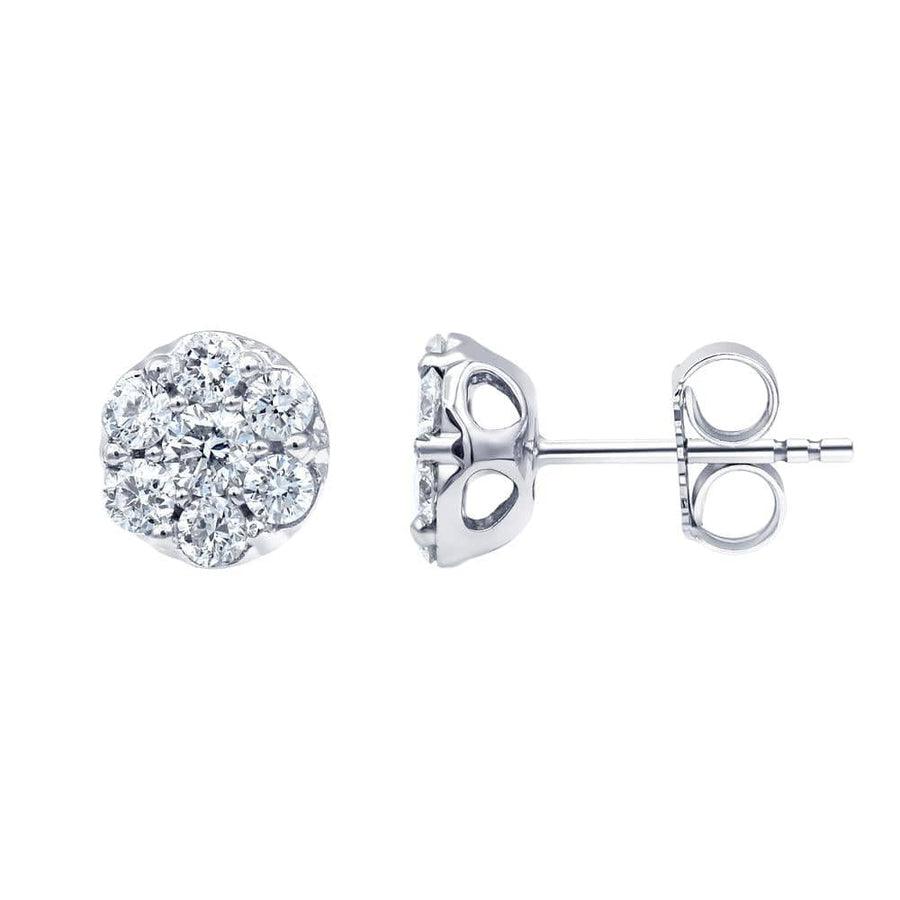 1 Carat Lab Diamond Cluster Stud Earrings In Sterling Silver
