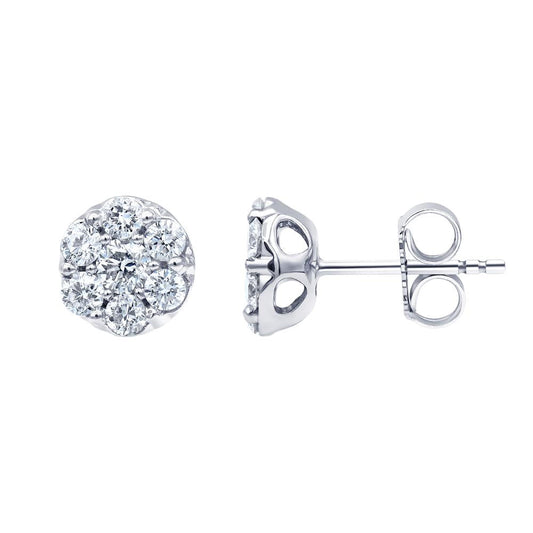1 Carat Lab Grown Diamond Cluster Stud Earrings In Sterling Silver