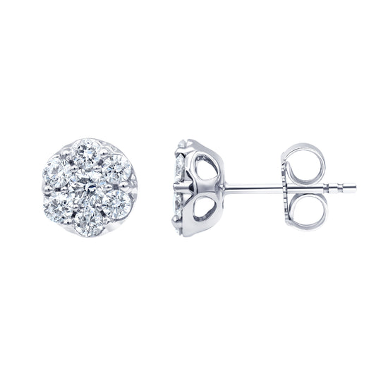 1 Carat Lab Grown Diamond Cluster Stud Earrings In Sterling Silver