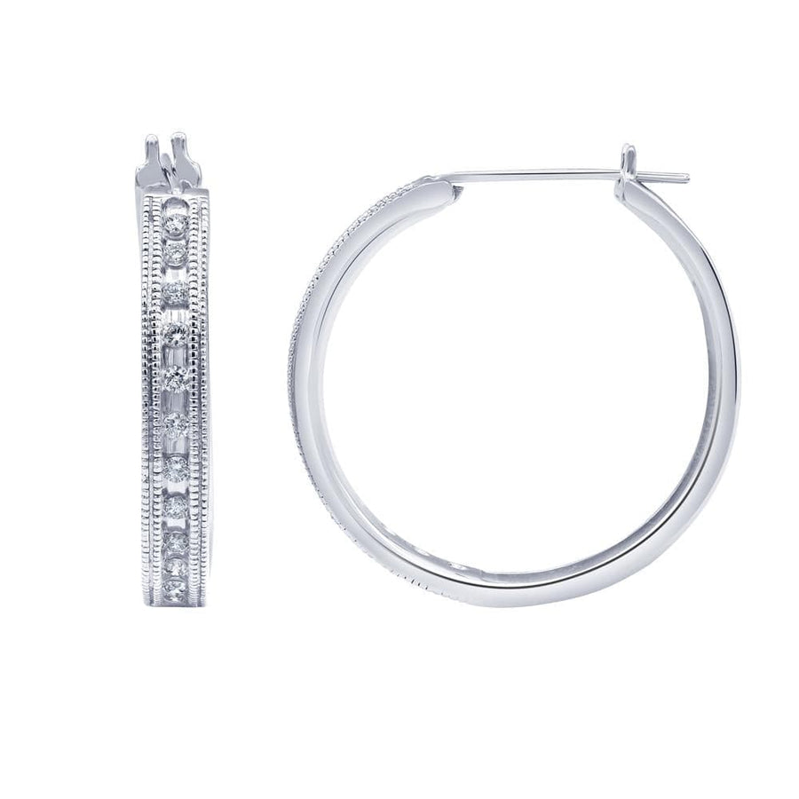 0.50 Carat Sterling Silver Lab Single Row Diamond Hoop Earrings