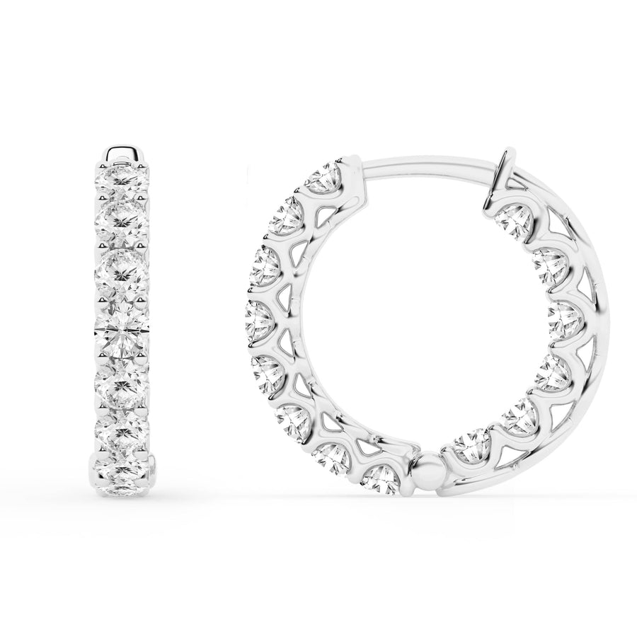2 Carat Lab Round Inside Out Diamond Hoop Earrings In Sterling Silver