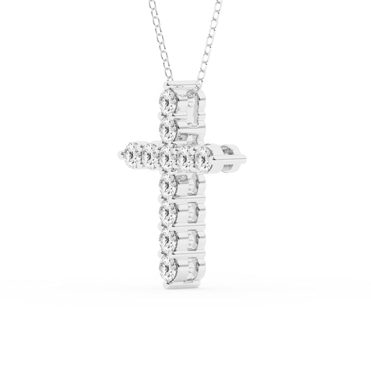 1 Carat Round Lab Diamond Cross Pendant Necklace