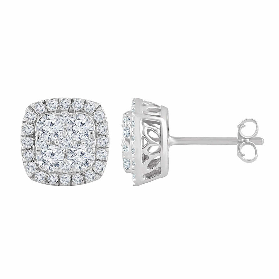 1 Carat Round Cut Lab Diamond Halo Cluster Stud Earrings