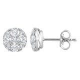 1 Carat Round Cut Lab Grown Diamond Cluster Stud Earrings In Sterling Silver
