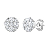 1 Carat Round Cut Lab Grown Diamond Cluster Stud Earrings In Sterling Silver
