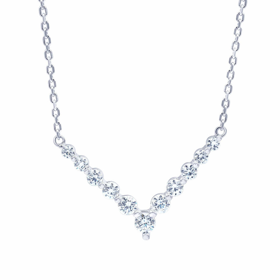 1 Carat Lab Diamond V Shaped Necklace In Sterling Silver