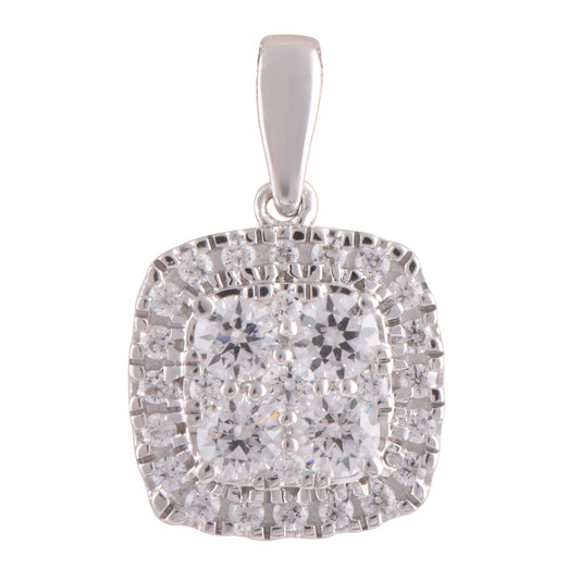 0.50 Carat Lab Grown Round Halo Diamond Pendant Necklace In Sterling Silver