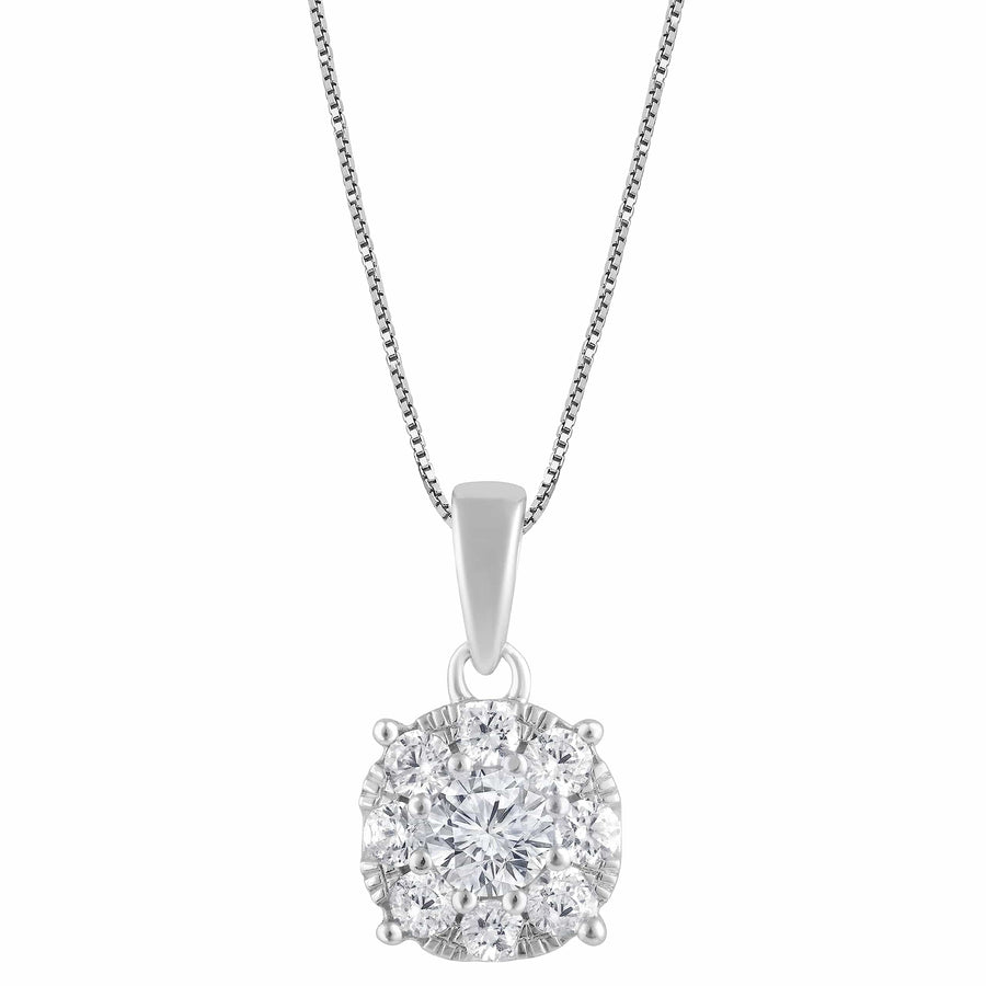 0.50 Carat Lab Round Cluster Diamond Pendant Sterling Silver Necklace