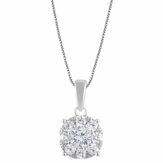 0.50 Carat Lab Round Cluster Diamond Pendant Sterling Silver Necklace